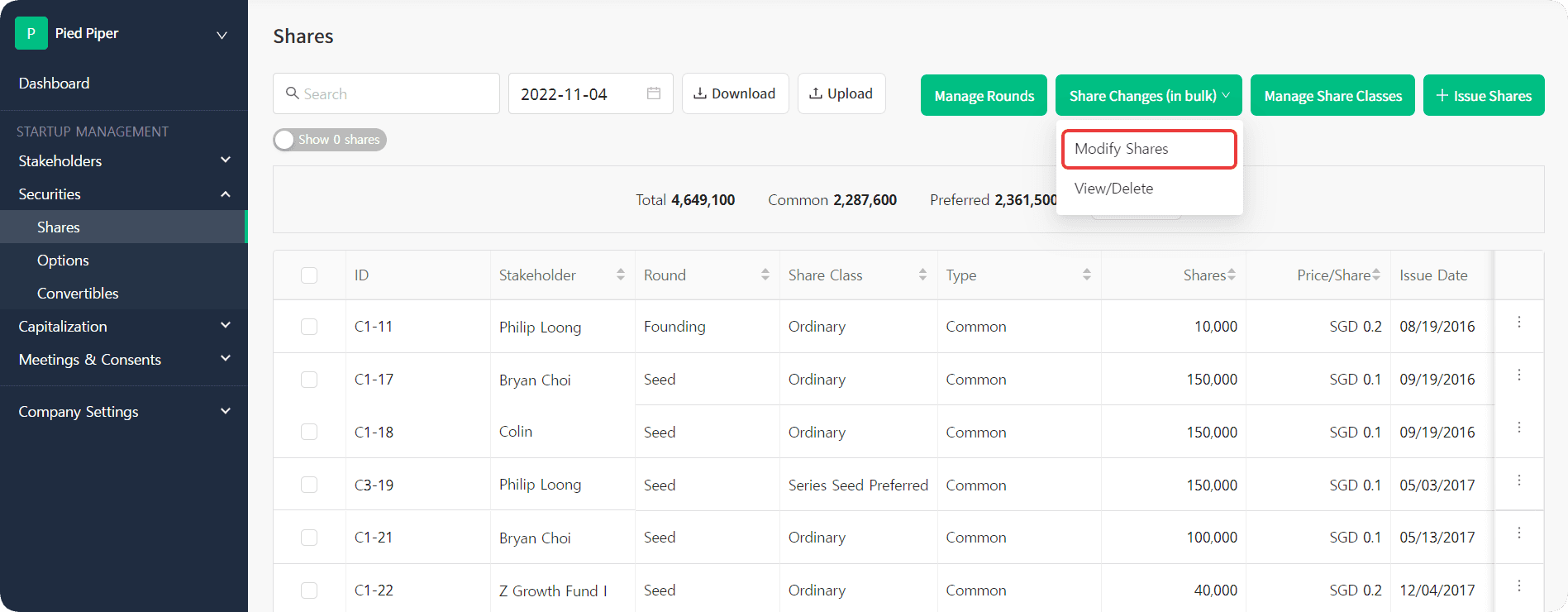 Making Changes to Securities