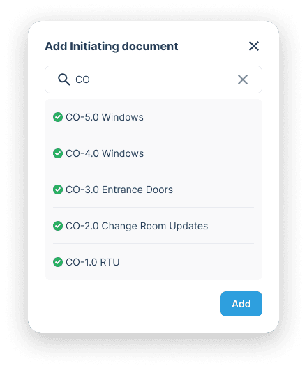 Interface for linking contractor quotes to change orders in Part3