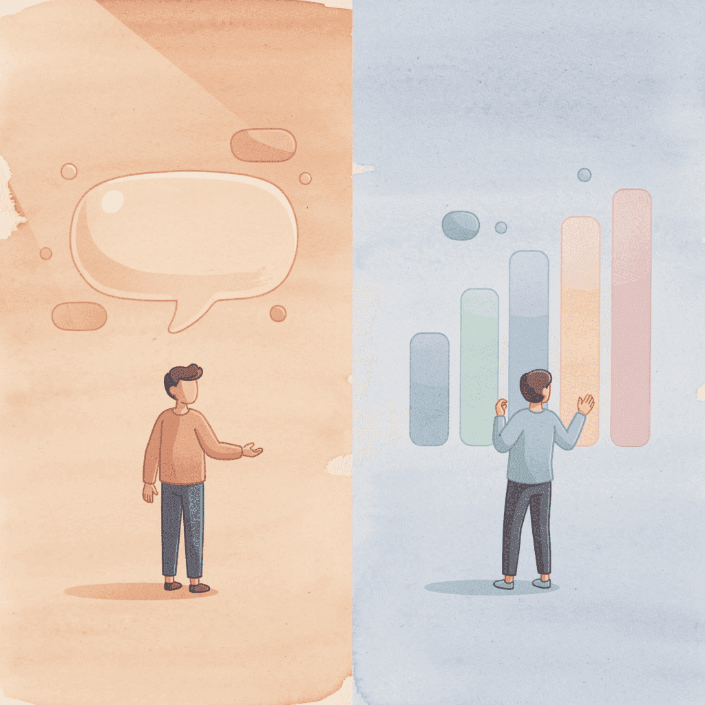 Split scene illustration contrasting SEO reports with actual business results - Best National SEO Agency