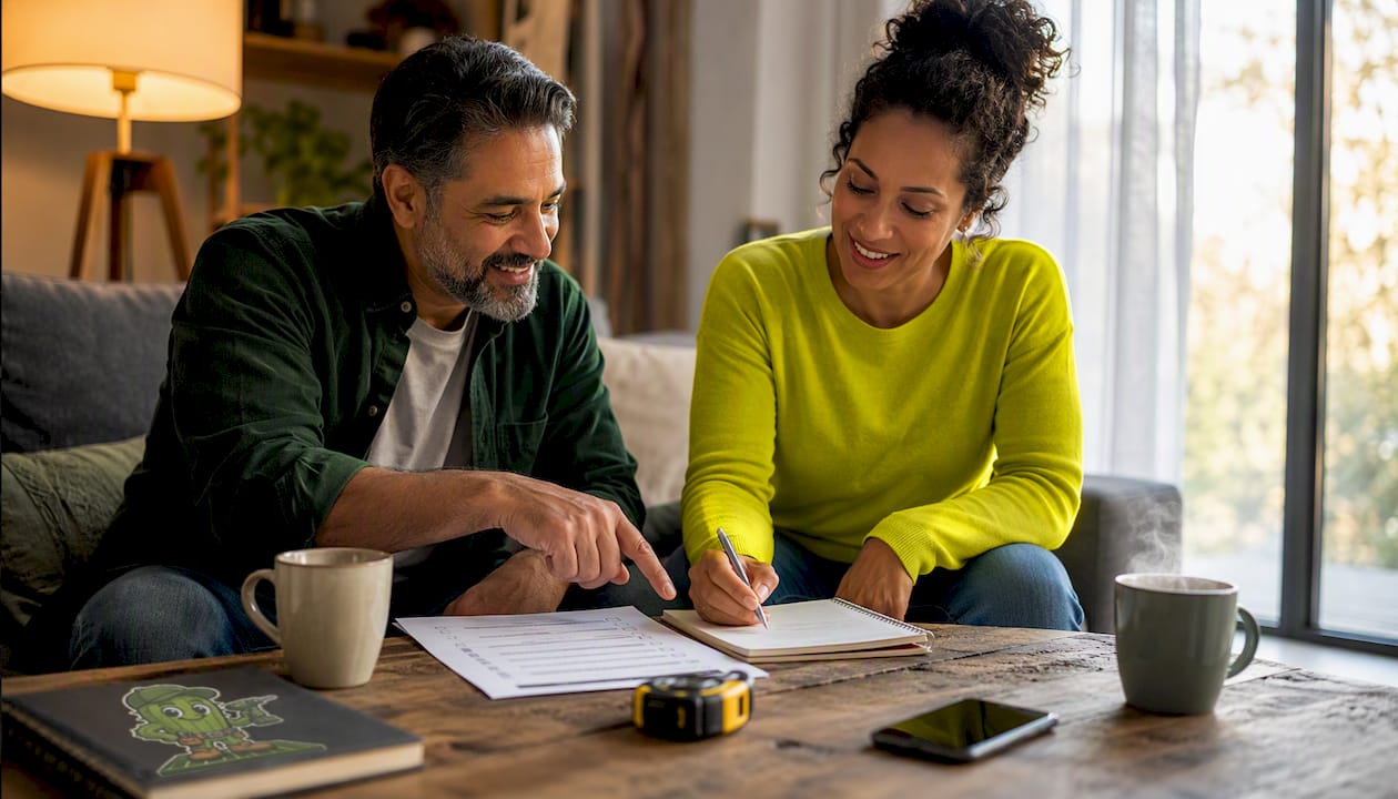 Couple preparing checklist for consultation