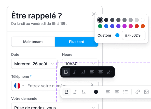 Exemple de SMS automatique envoyé après un appel manqué vers un réseau de points de vente