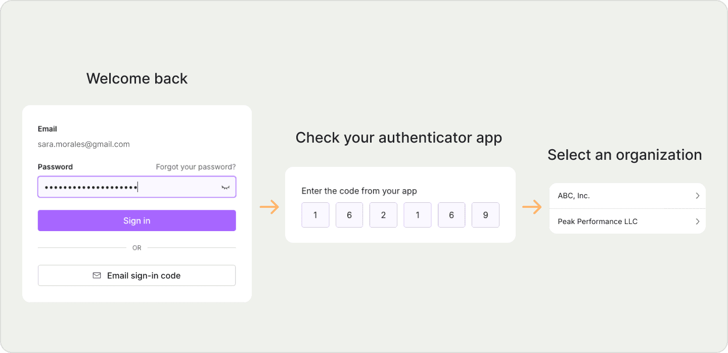 Screenshots from new guided sign-in flow