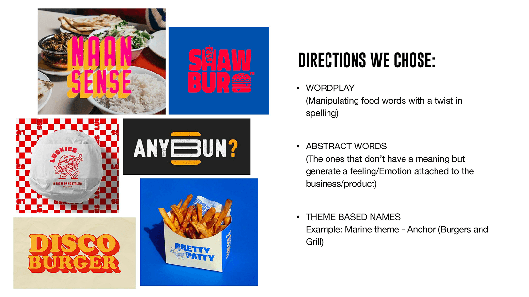 Showcase of direction of the burger branding