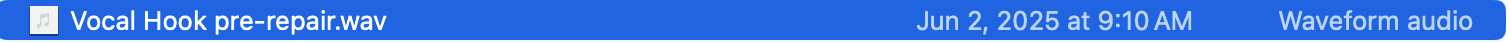 A sample file titled "Vocal Hook pre-repair.wav"