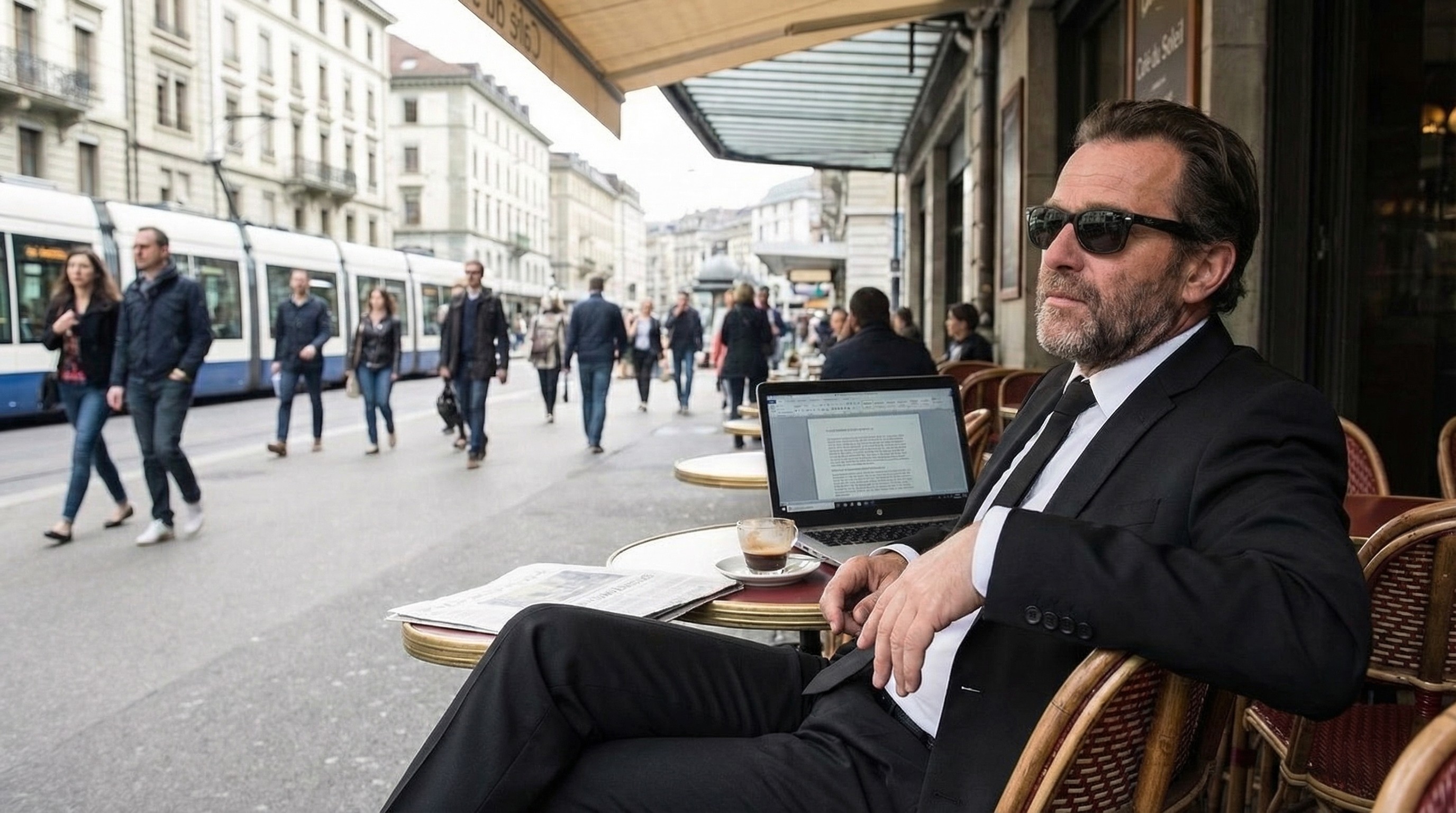 Détective privé KRK Security en filature discrète dans une rue de Genève