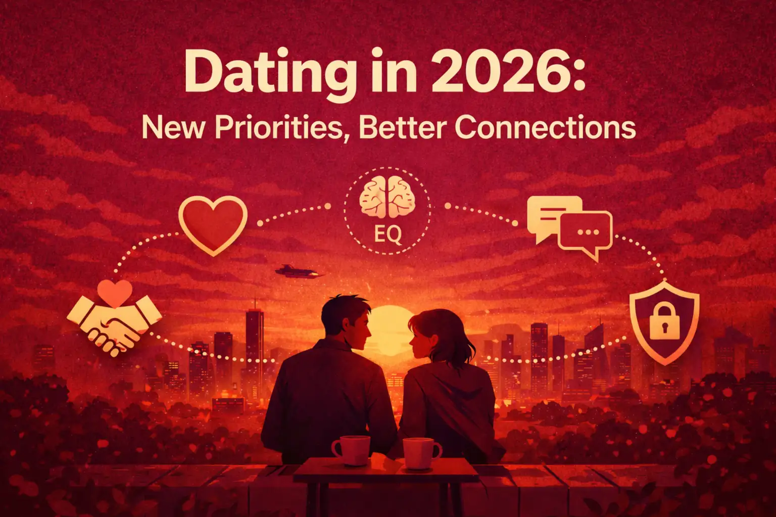 A couple on a date, sunset in the city