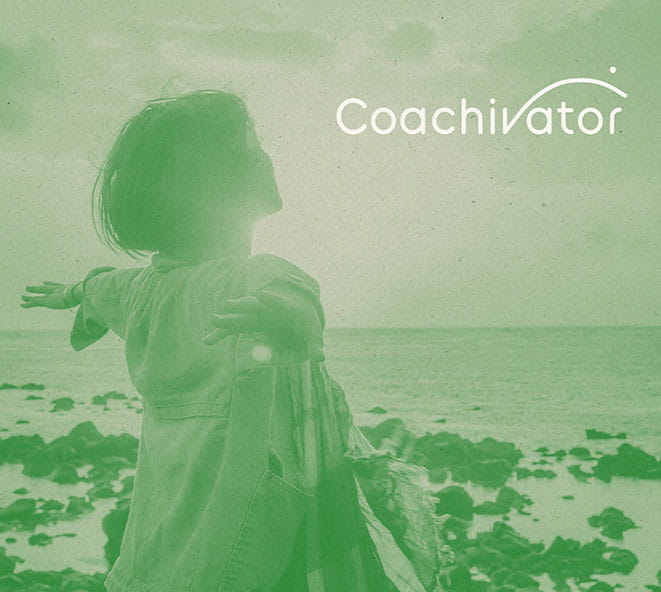 Coachivtor graphic in greeen of a woman with her arms out feeling happy