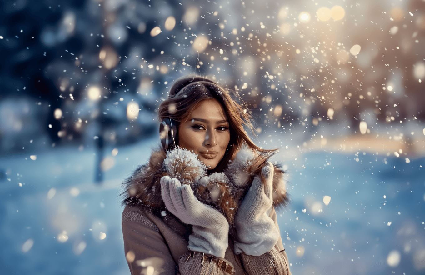 Close up shot of a woman enjoying winter.