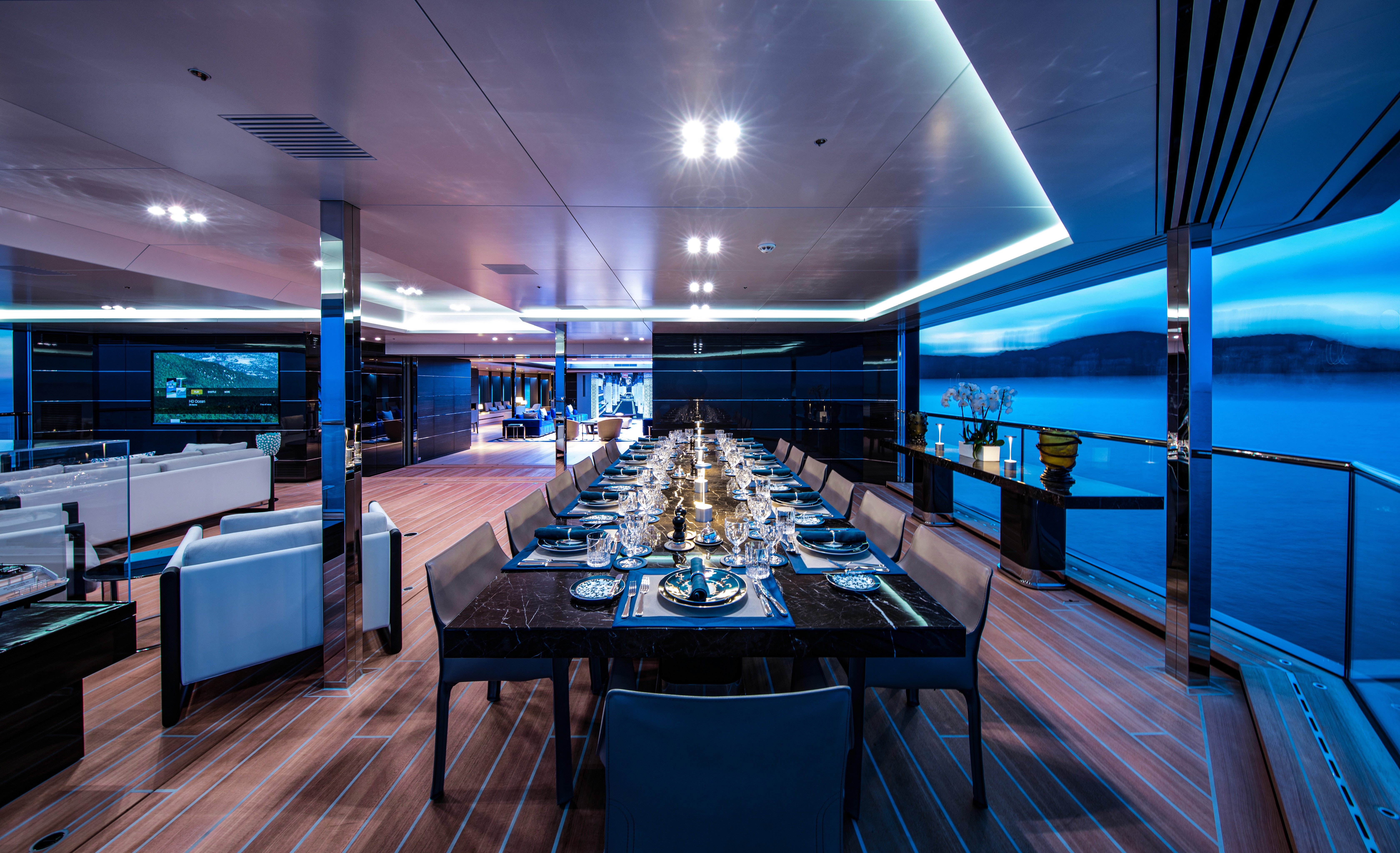 Vintage lounge with red armchair and classical view.