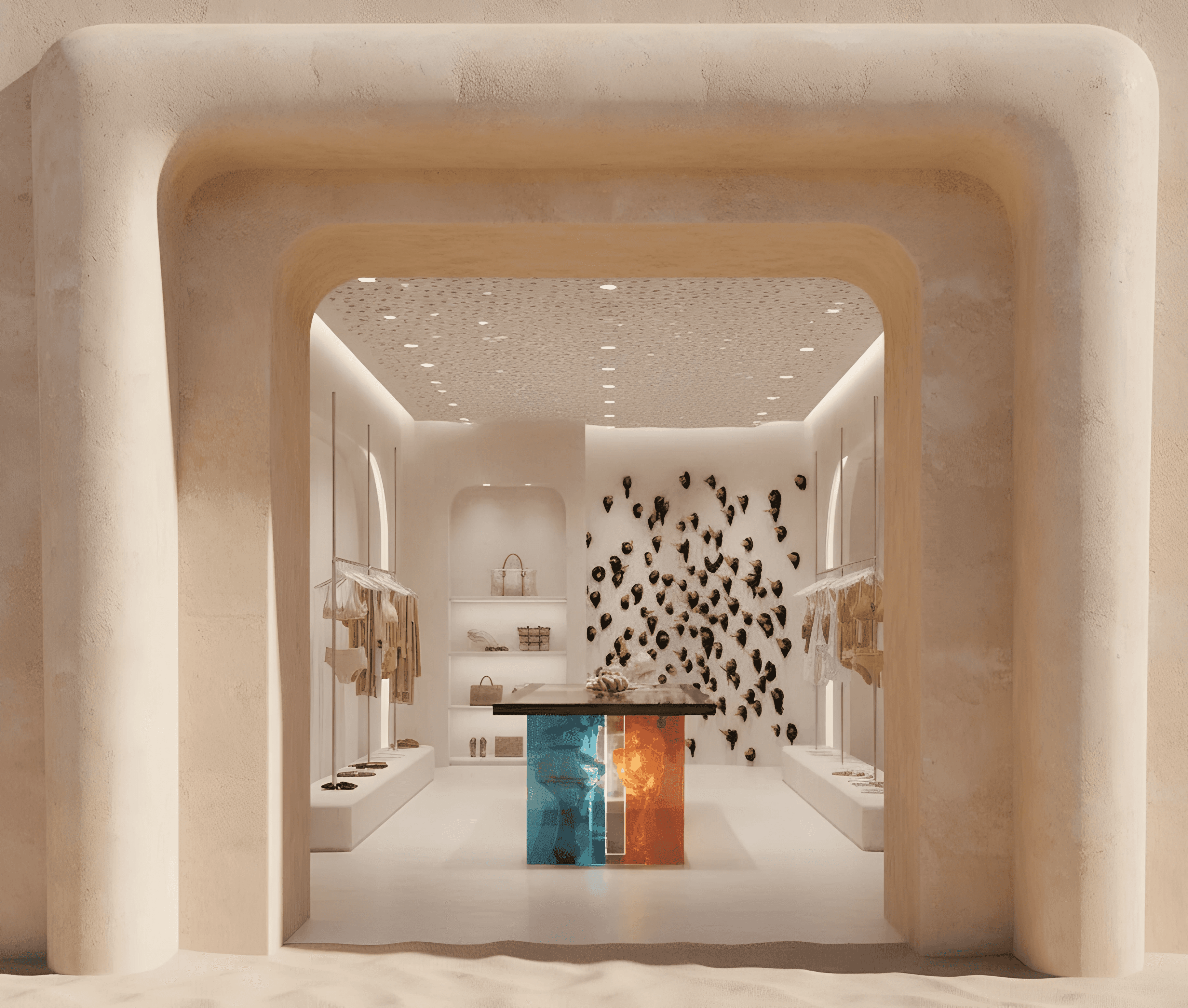 concept swimwear boutique store in cyprus. mediterranean elements, WELL standard, interior design retail by topos design studio in limassol cyprus