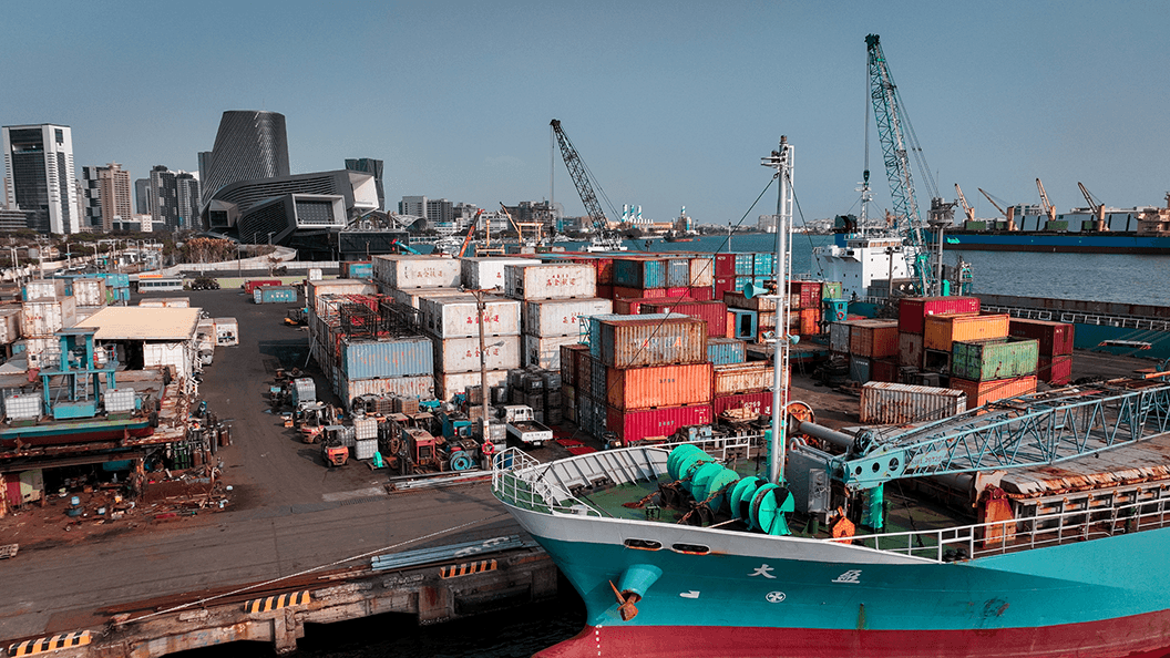 A busy shipping port