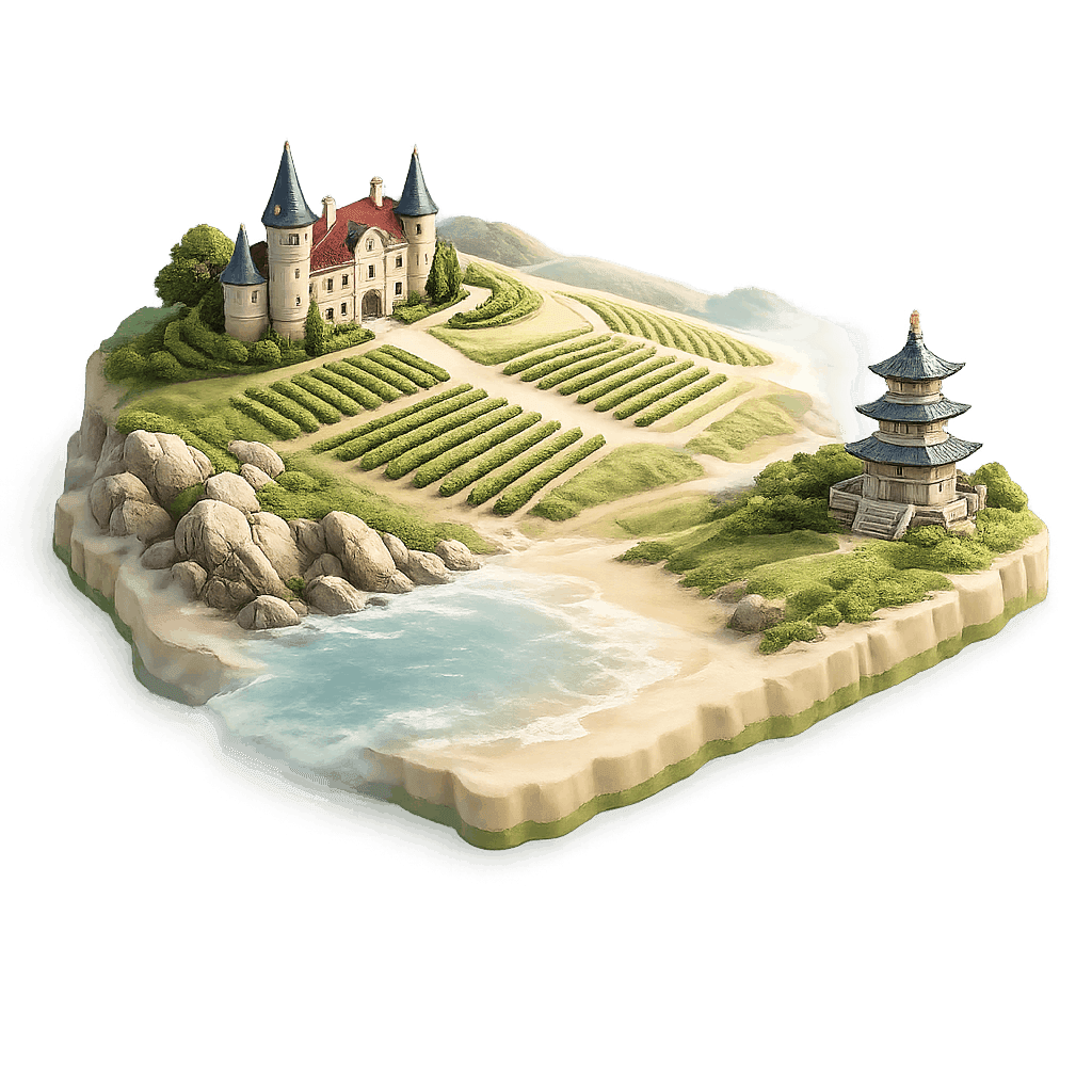 Artistic illustration of the Shandong wine region.