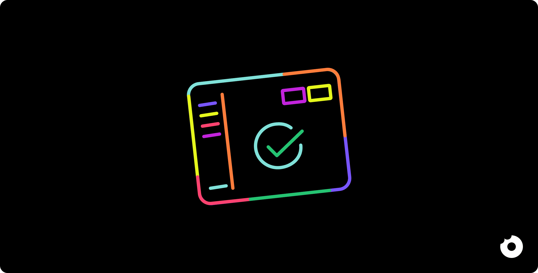 Abstract UI card illustration with a checkmark, representing task completion or validation