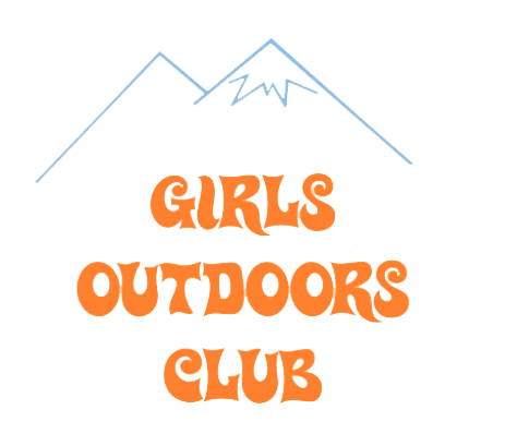 Logo for the Girls Outdoors Club, featuring a hand-drawn mountain range above the text.