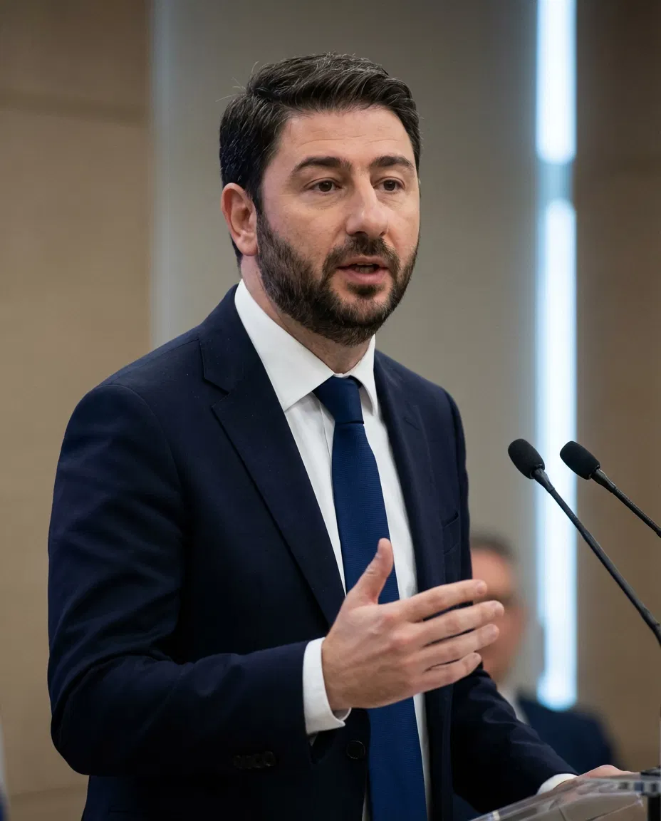 Nikos Androulakis speaking at a public event.