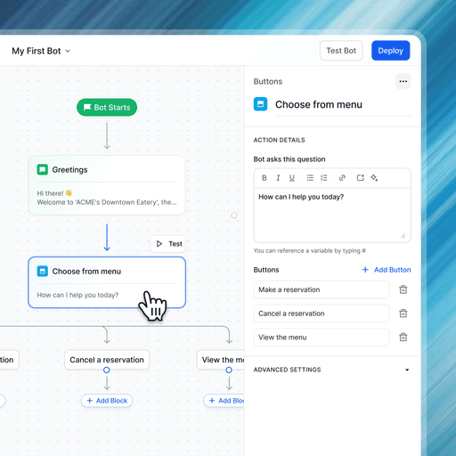 Bot builder canvas