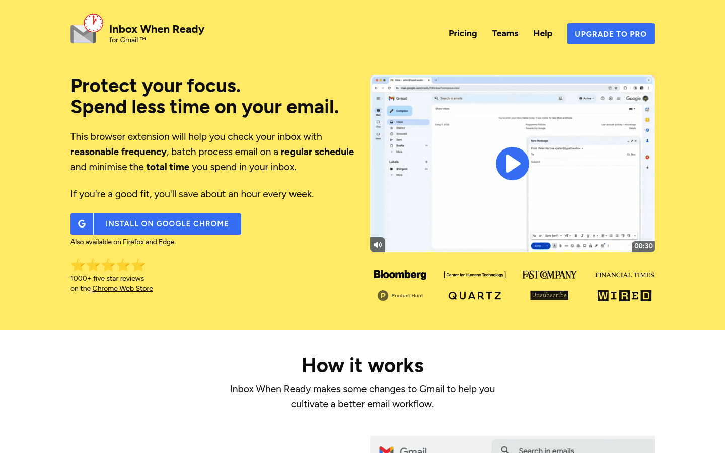 Inbox When Ready homepage screenshot