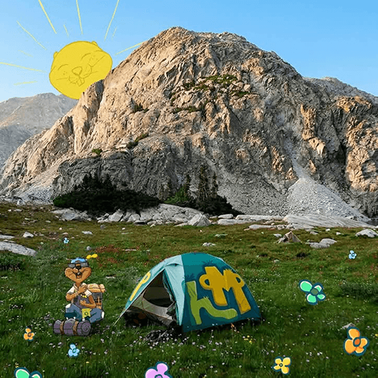 Happy Marmots tent mockup at the mountainside