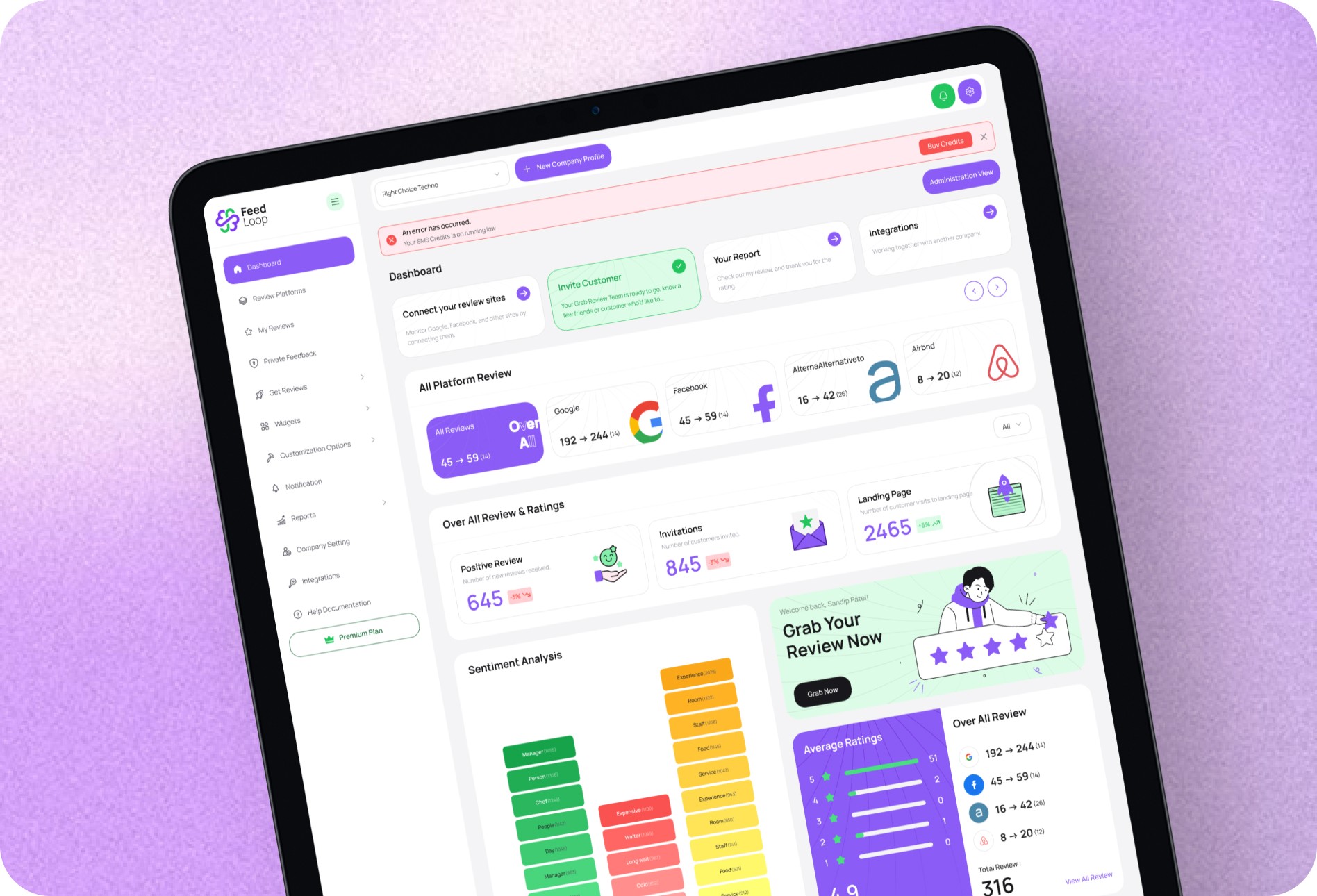 Smarter review platform UI design by Artonest Design