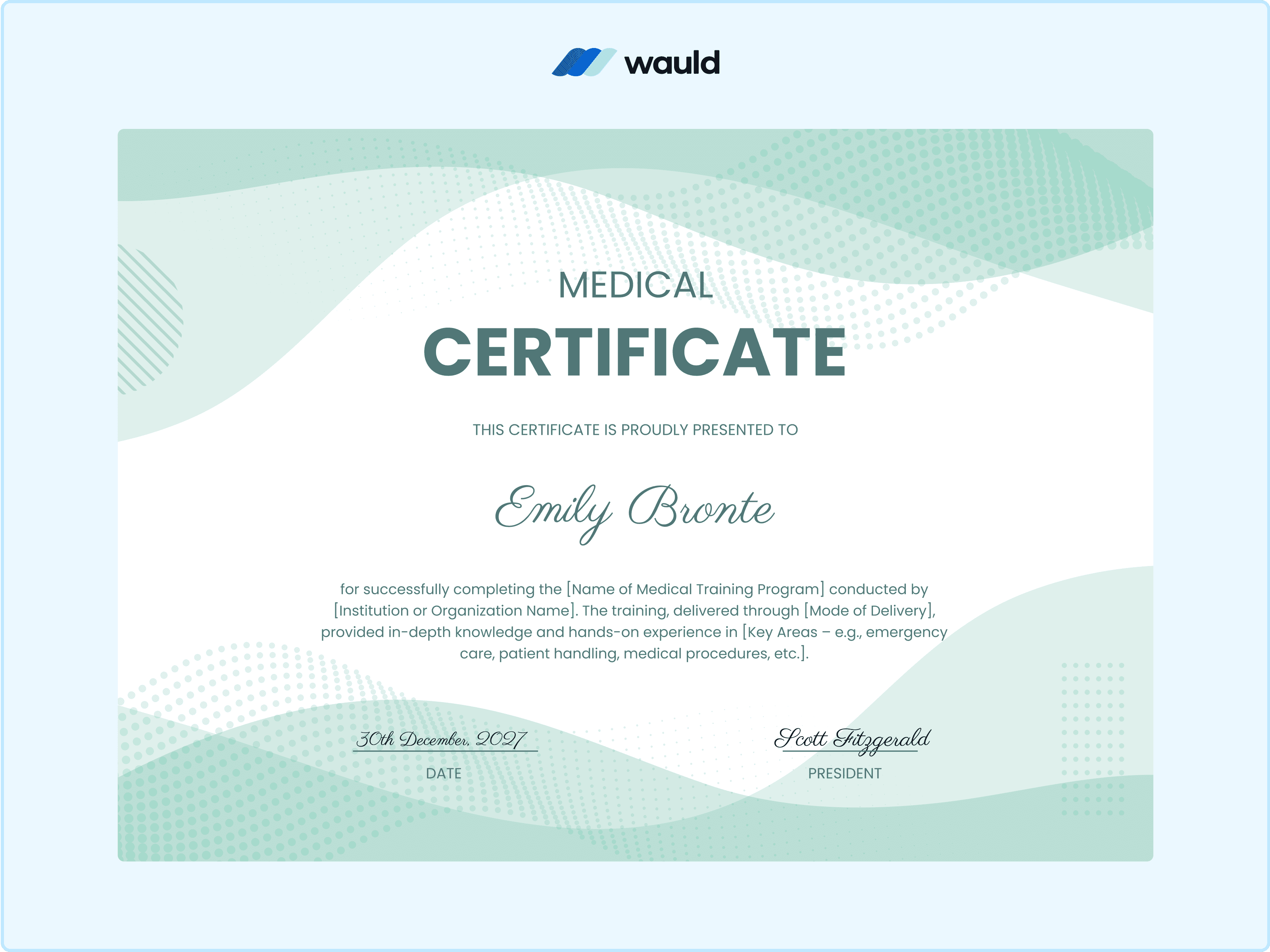 Wauld - Modern Certificate Template with Green Designs&nbsp;