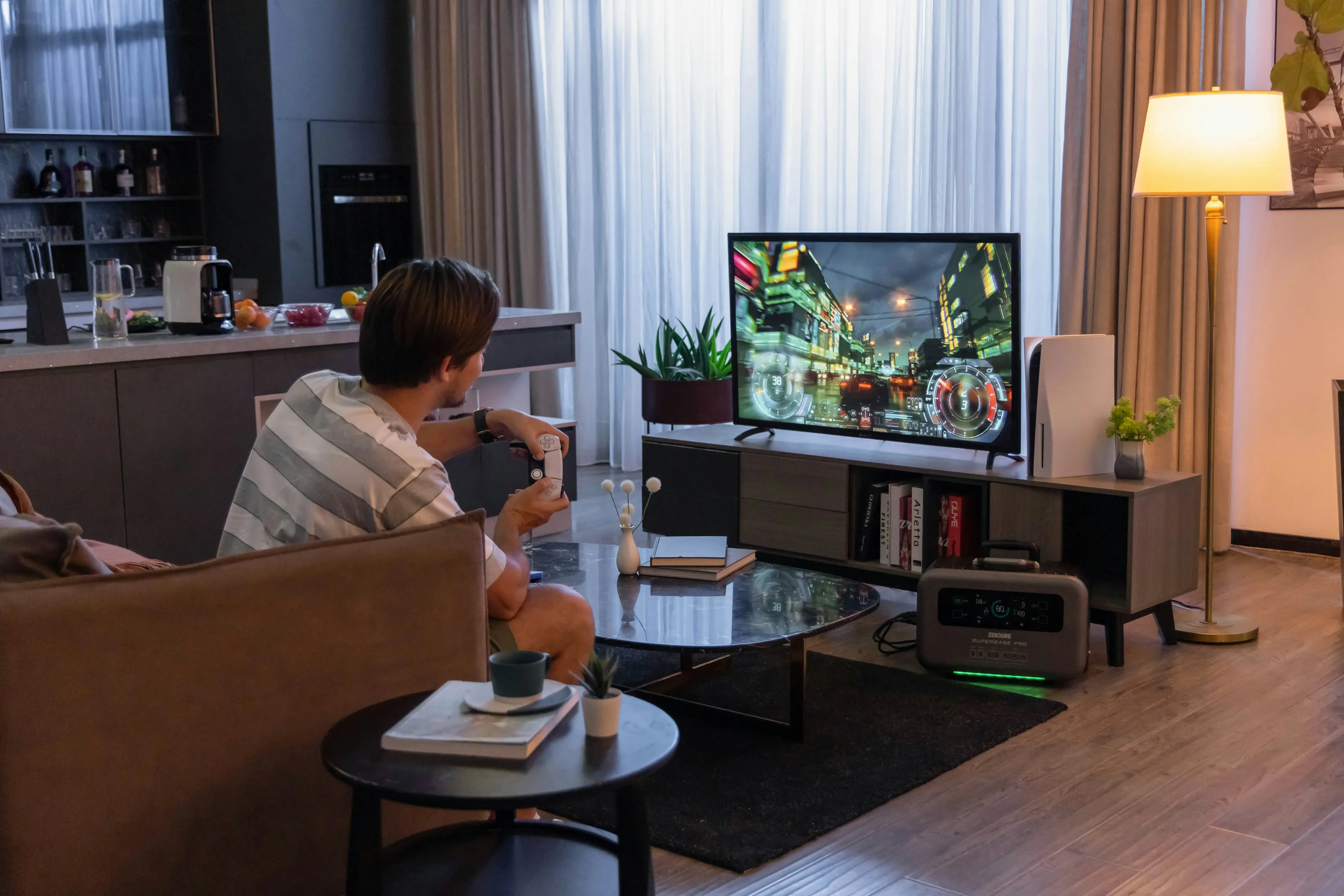 Man relaxing in a modern living room designed for everyday comfort