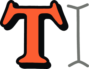 Bold orange 'T' and grey cursor icon on a black background.