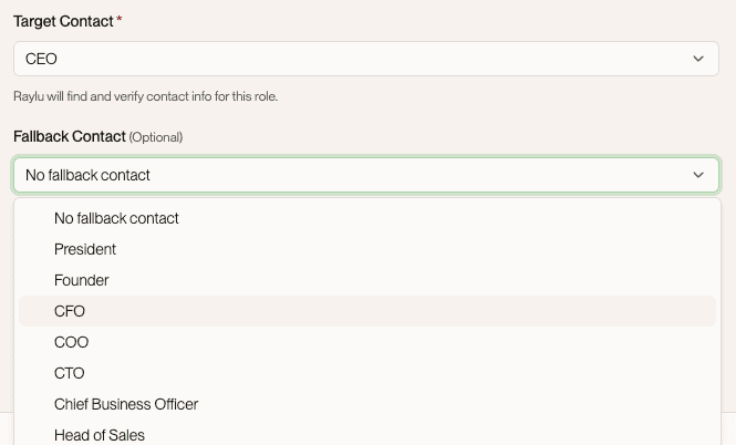Target contact and fallback contact selectors