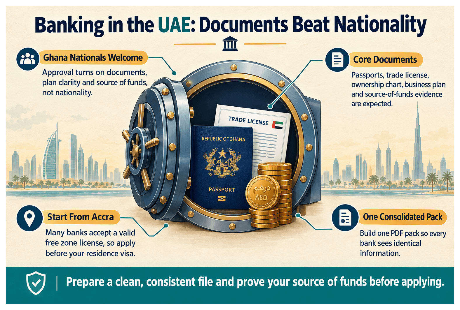 Infographic: Opening a UAE Corporate Bank Account as a Ghanaian Entrepreneur
