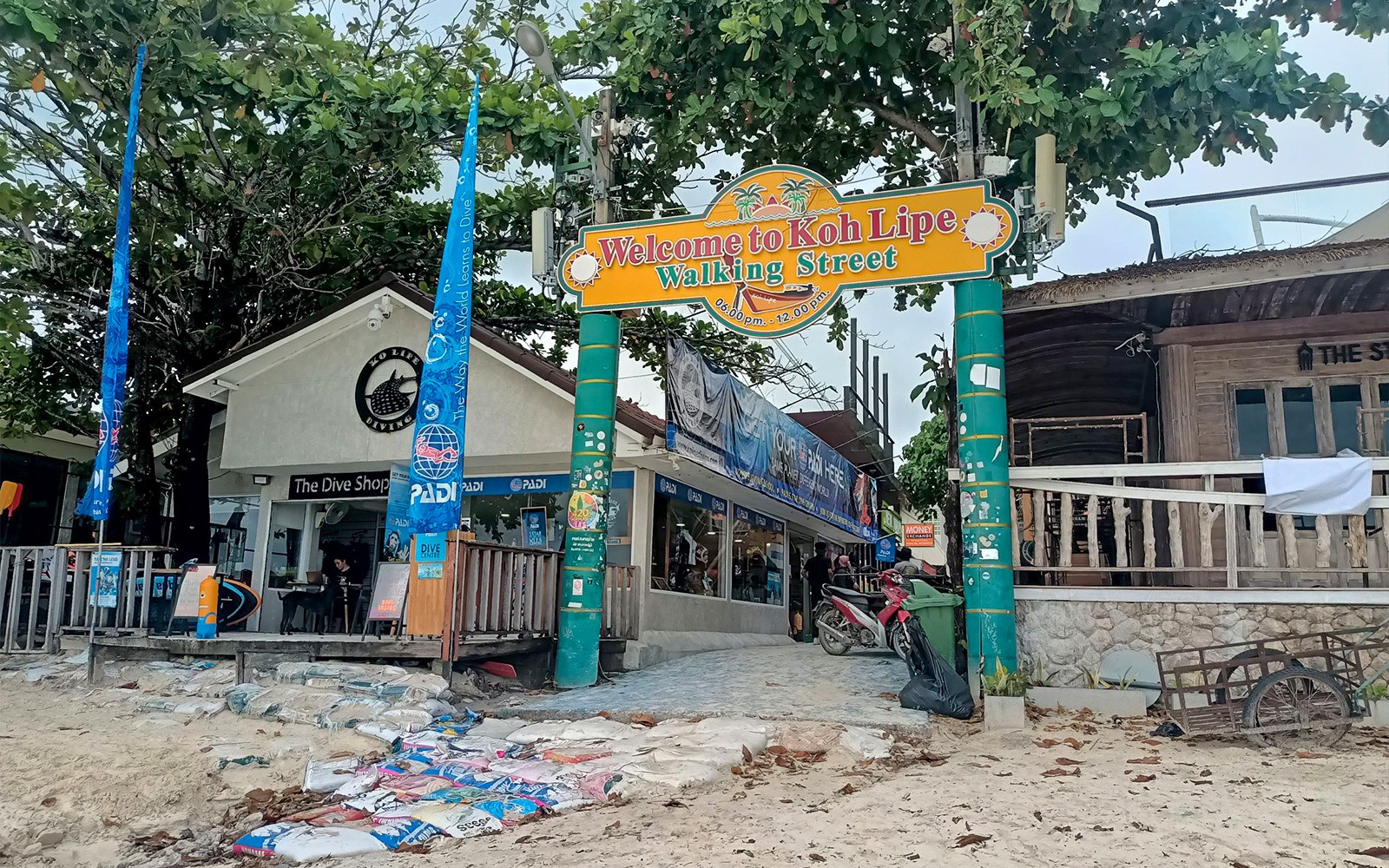Koh Lipe Walking Street entrance near dive shop, Thailand.