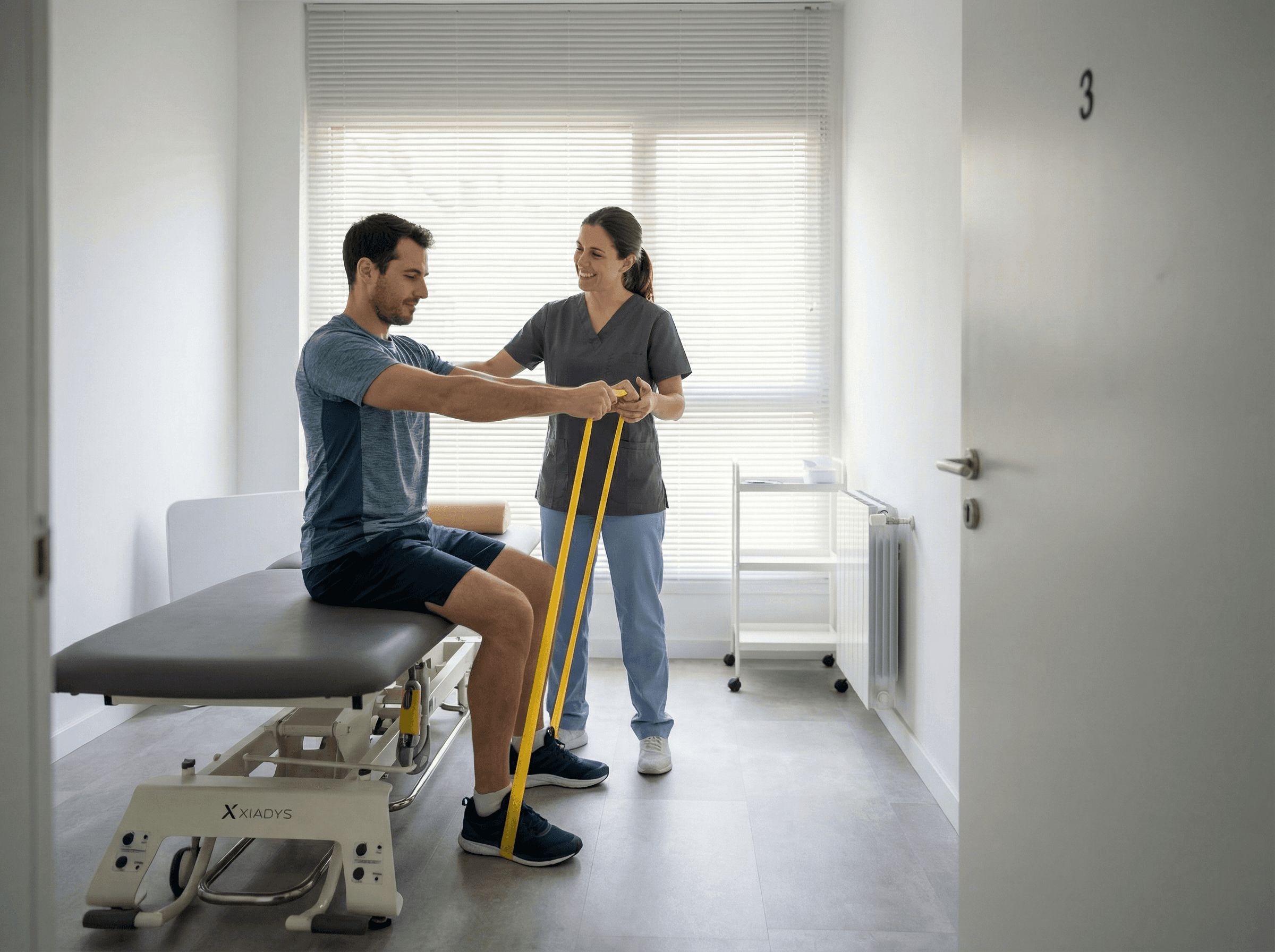 Physiotherpeutin in Behandlung mit einem Patienten