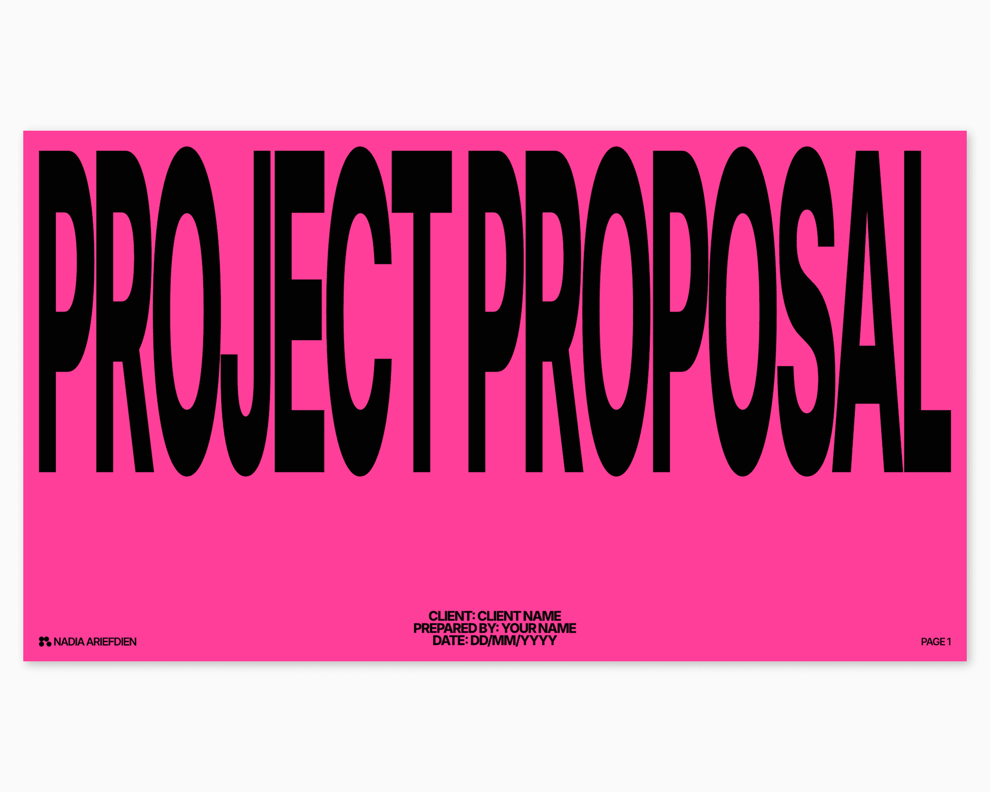 The cover page of Nadia Ariefdien's Project Proposal Presentation Template.