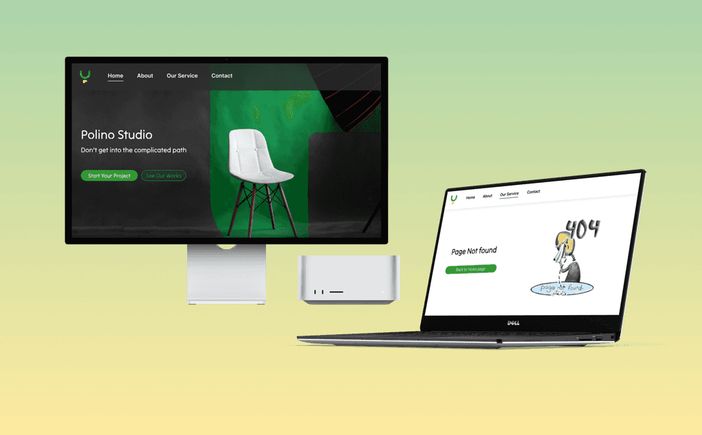 home page and 404 page of a project named polino