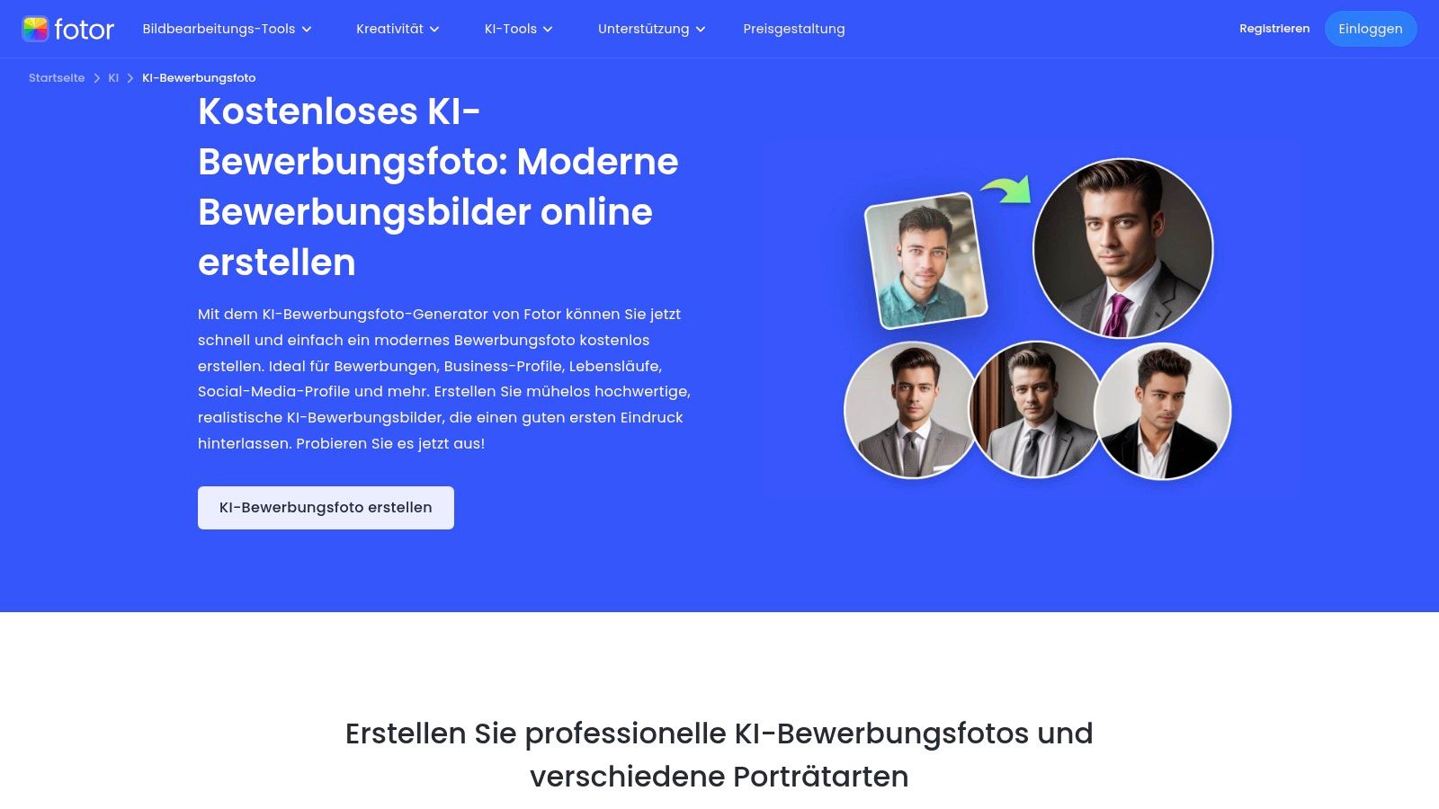 Fotor KI-Bewerbungsfoto-Generator