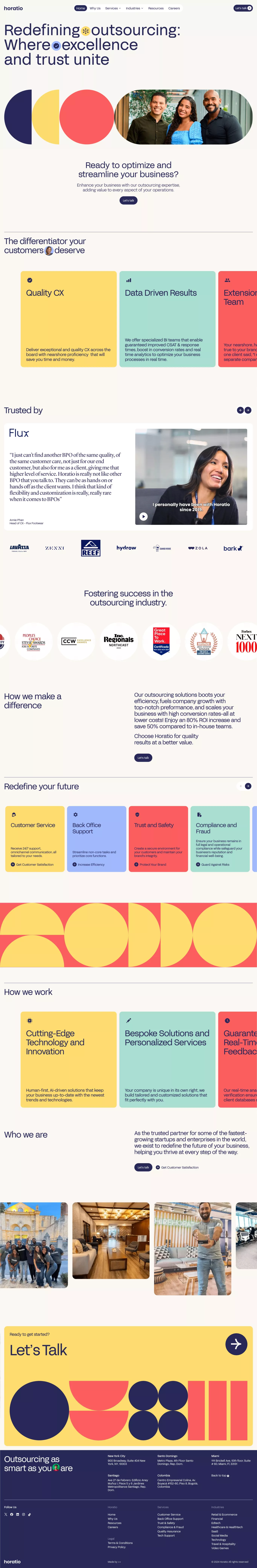 Horatio landing page screenshot showcasing Marketing design
