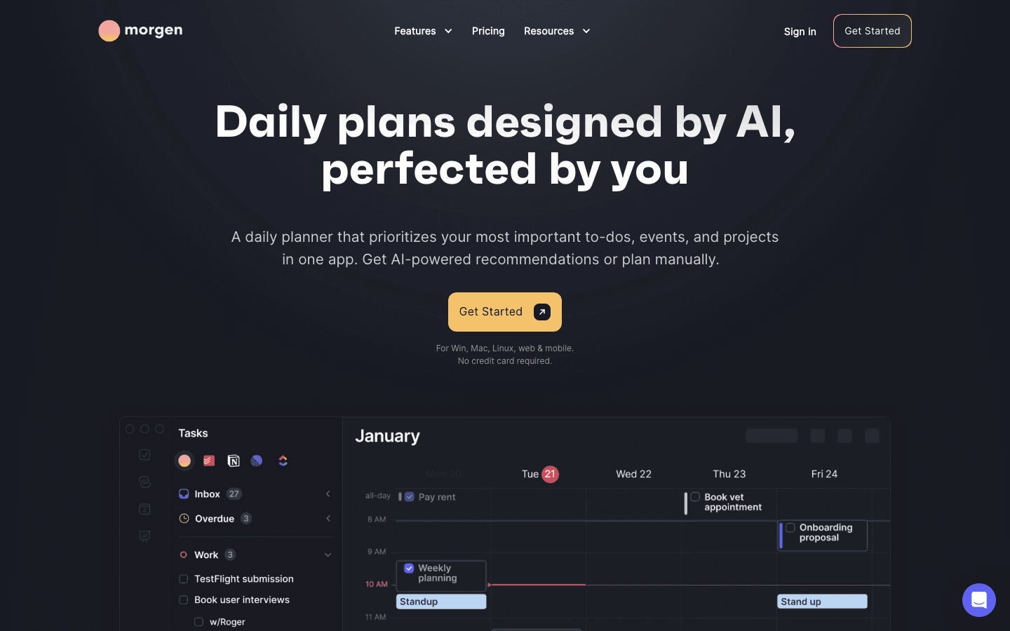 Morgen multi-calendar planner with drag and drop