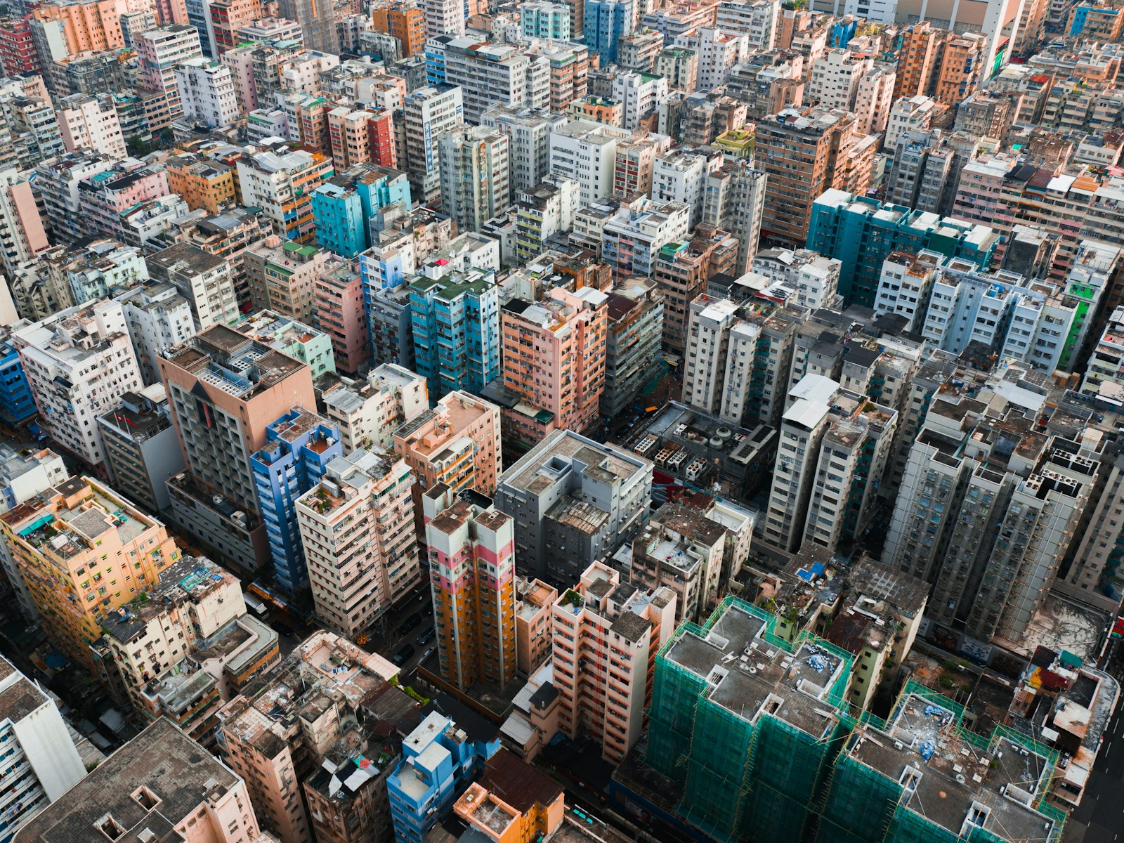Aerial view of city blocks and rooftops for architecture site context mapping