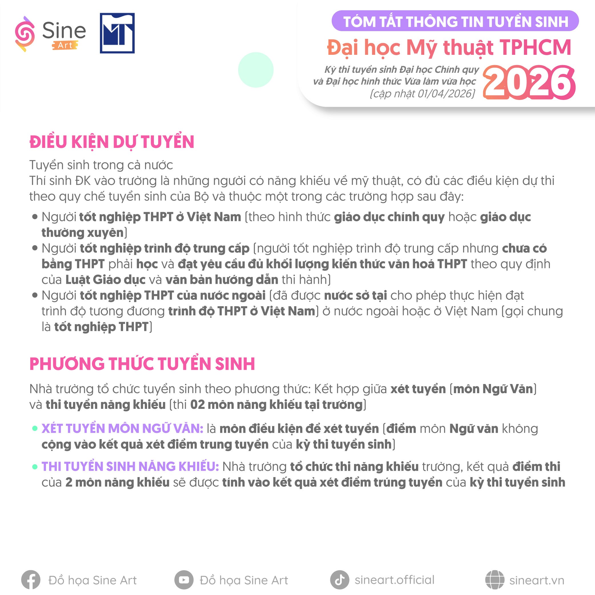 Tóm tắt thông tin tuyển sinh của trường ĐH Mỹ Thuật TPHCM năm 2026 (cập nhật 04/2026)