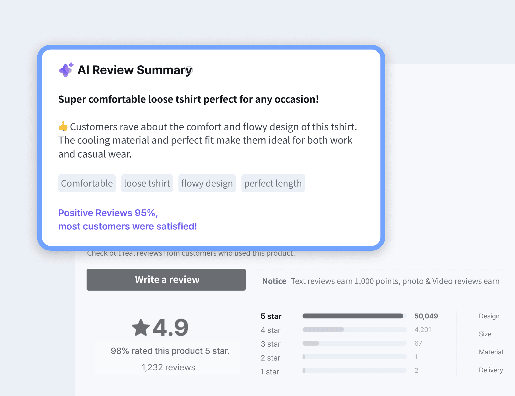 CREMA AI Review Summary on a Shopify product page