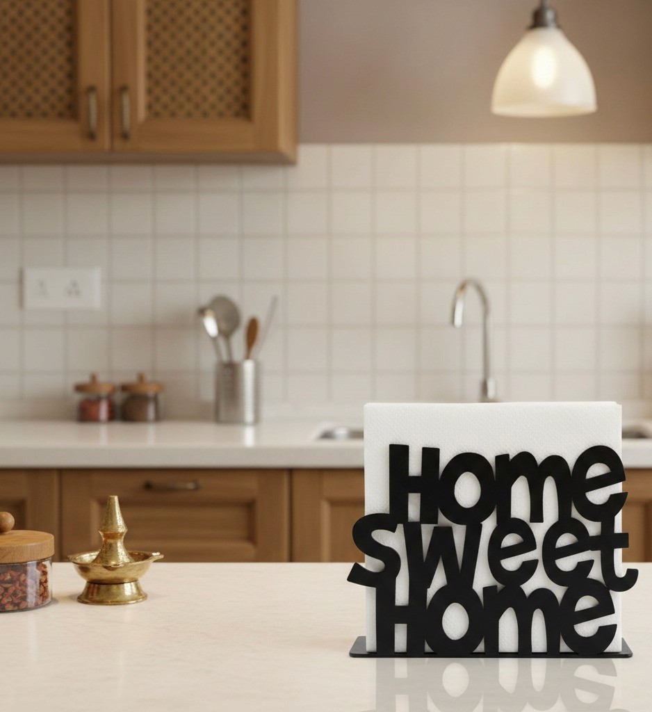 Handcrafted metal home sweet home napkin holder