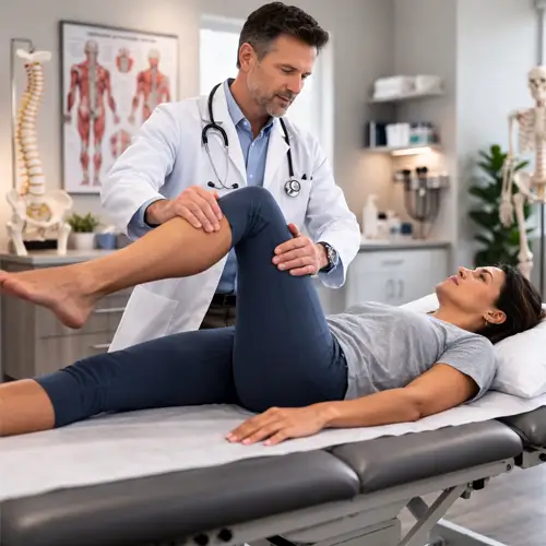 Provider explaining the cause of back pain using a spine model during a medical consultation