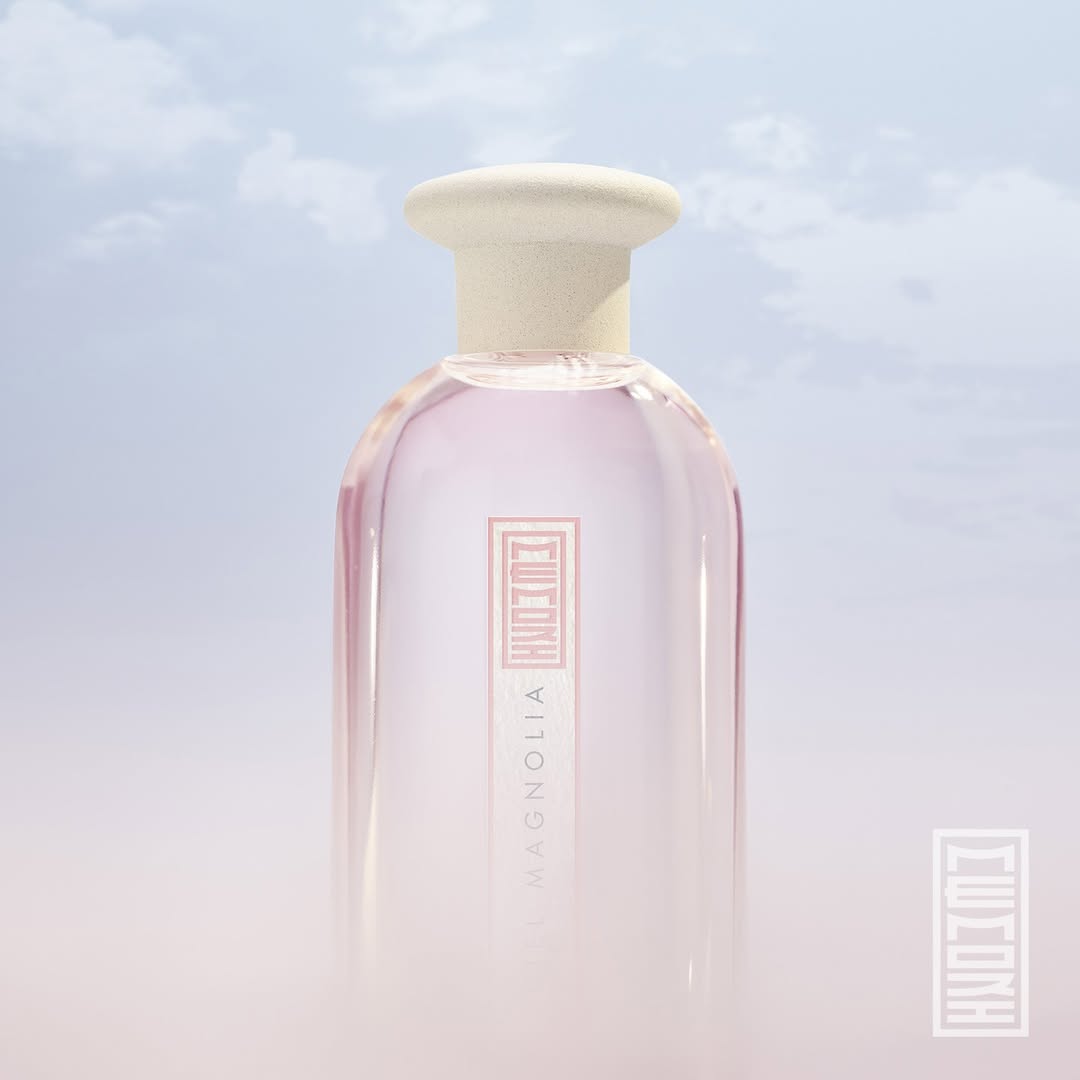 Creative portrait with geometric pink eyewear and bold fashion styling in urban setting