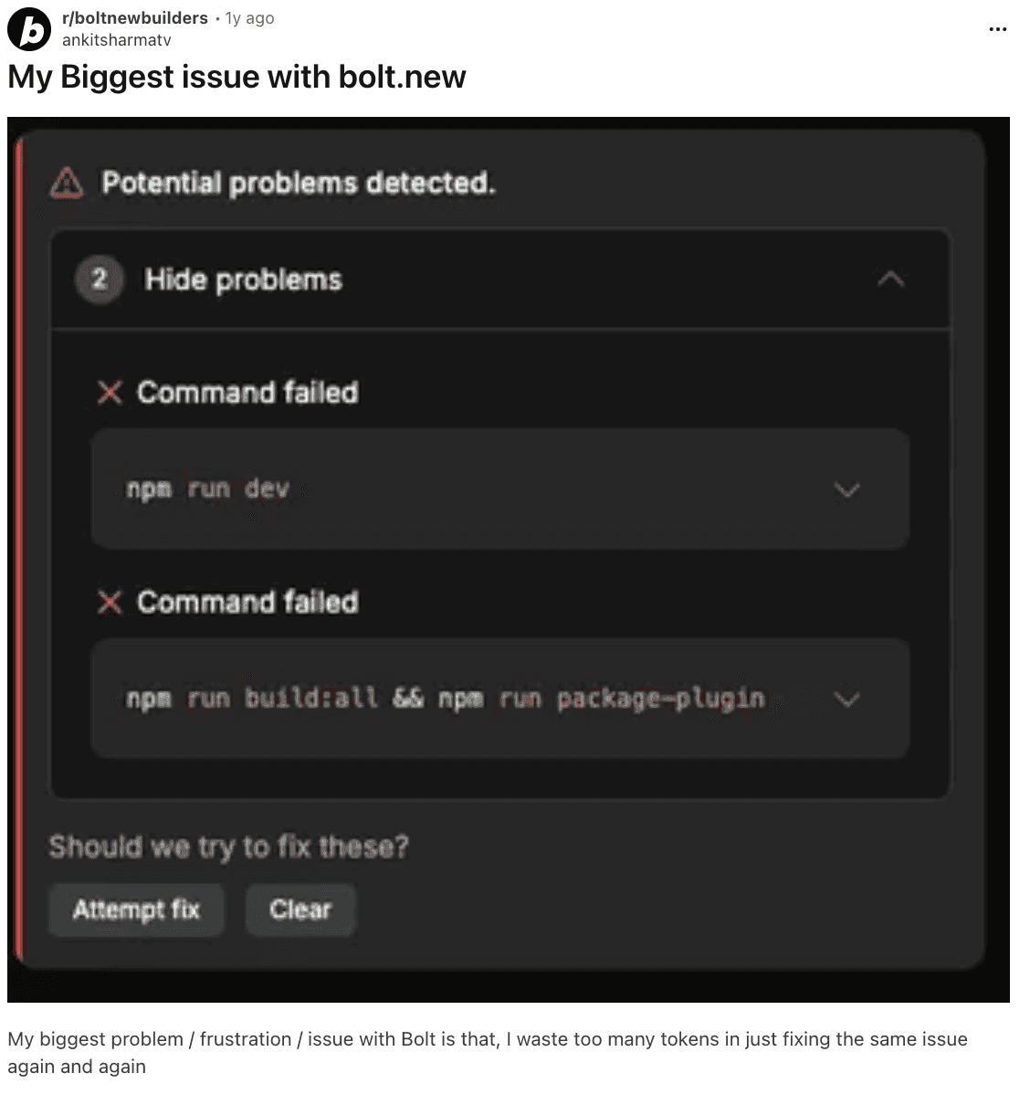 bolt challenges Runaway or excessive token usage