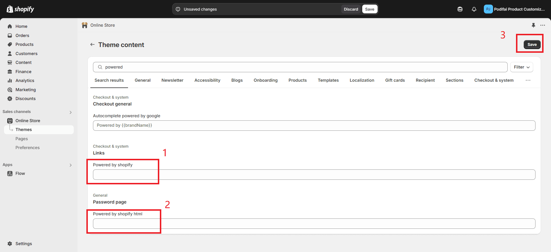 Modify theme content