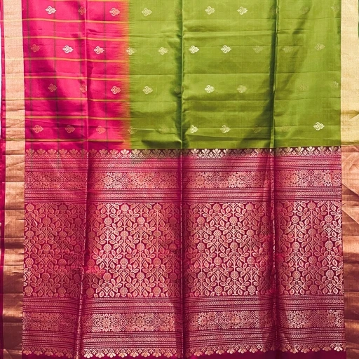 Lime Green Silk Saree With Floral Zari Motifs