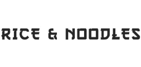 Rice & Noodles text on a black background