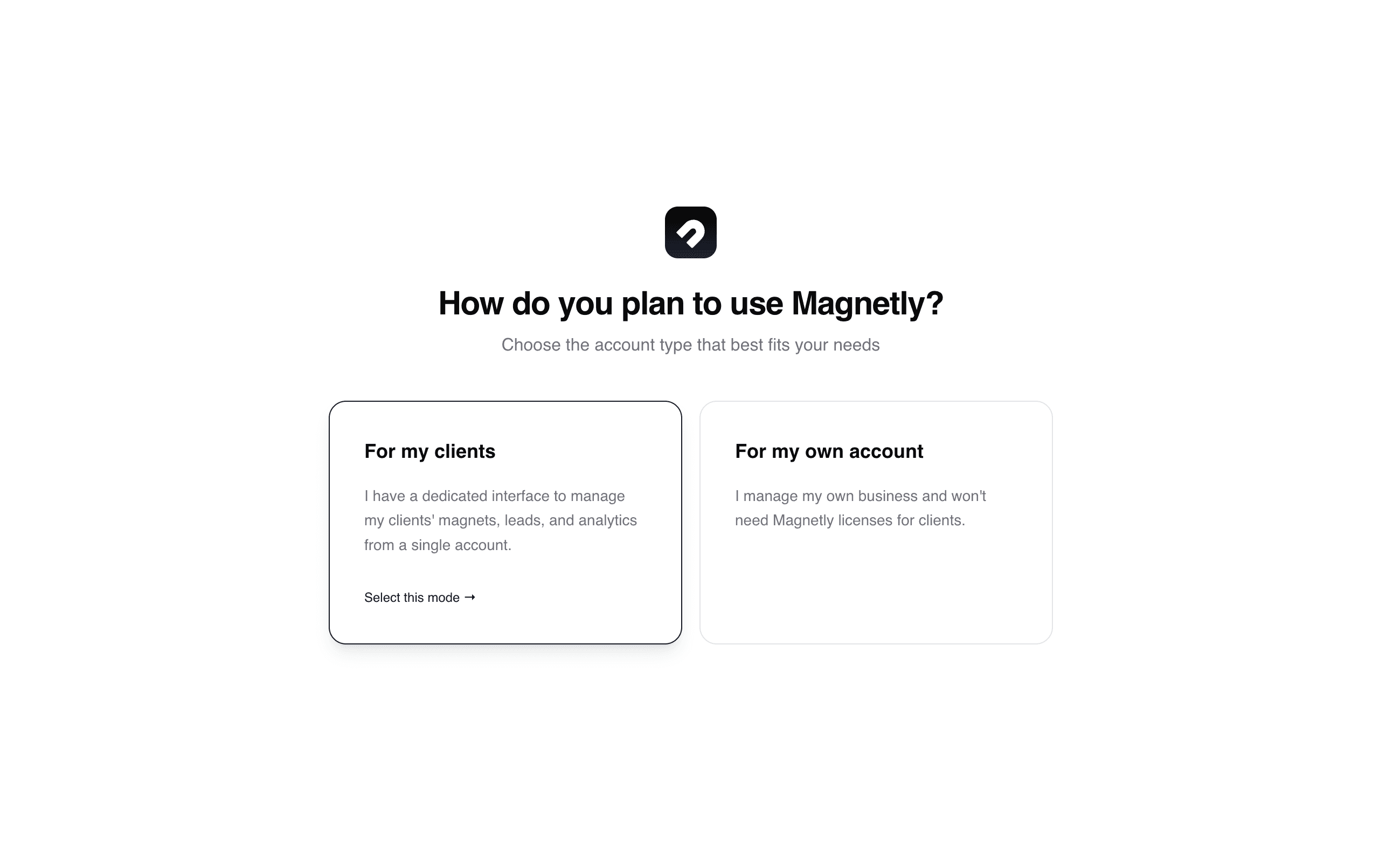 Magnetly signup page showing agency vs personal account option