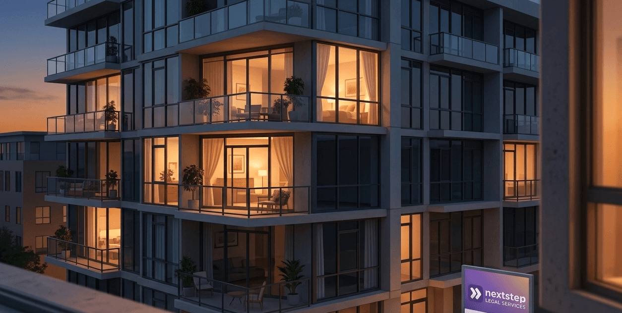 Apartment building at dusk representing tenanted and vacant properties in Victoria