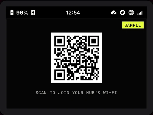 Klōk Privacy Hub Wi-Fi QR screen (sample)