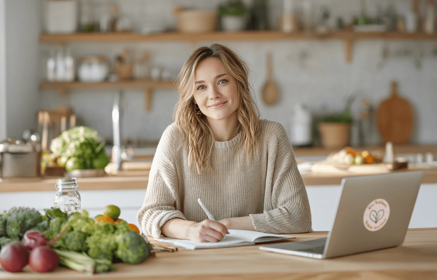 Nutritionist sitting at computer