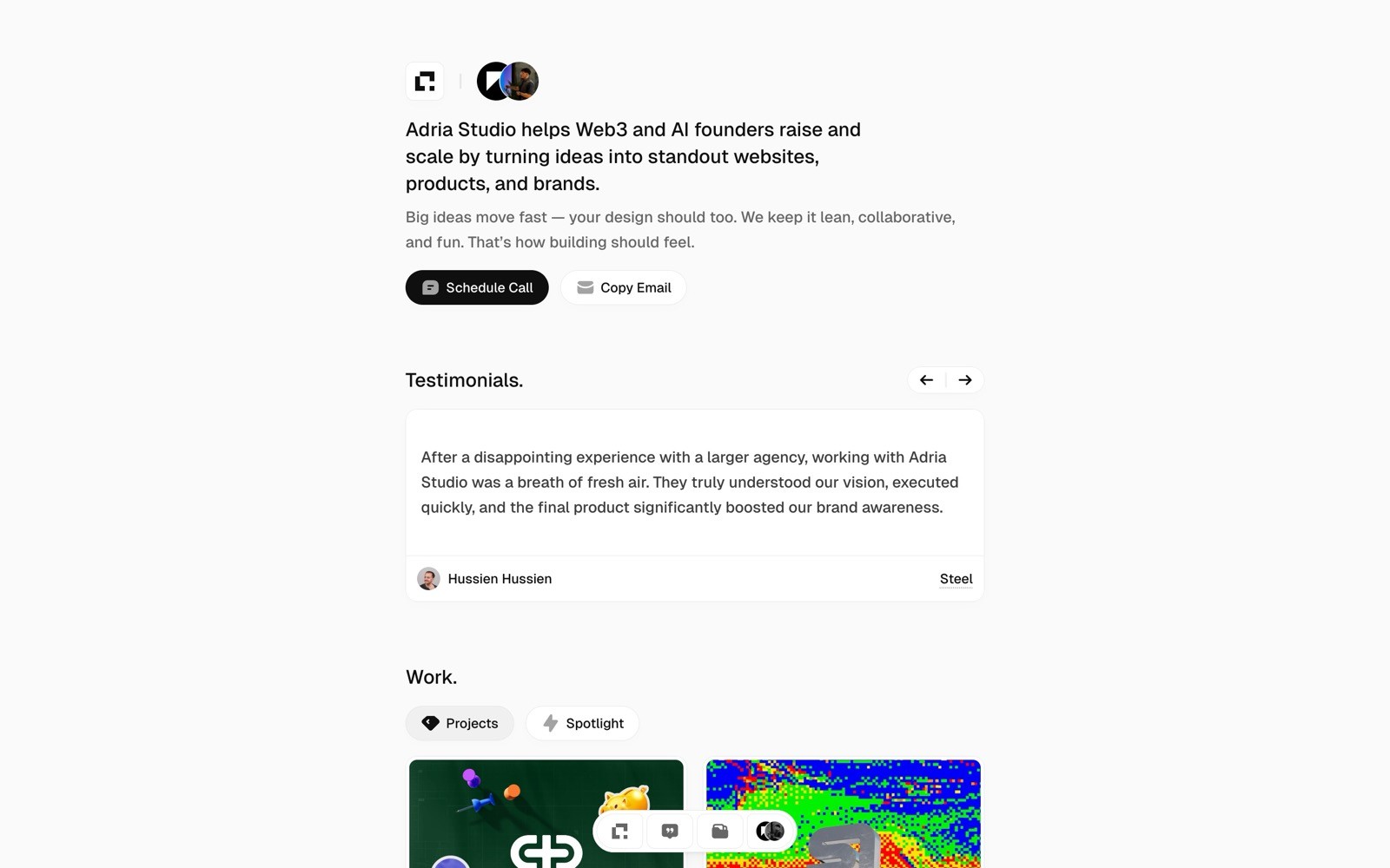 Adria Studio Hero section screenshot